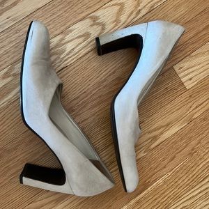 Joan & David suede beige pumps; handmade in Italy